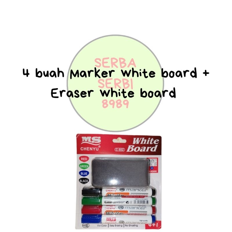 

4 buah Marker white board erasable + Eraser white board (Merek Chenyu)