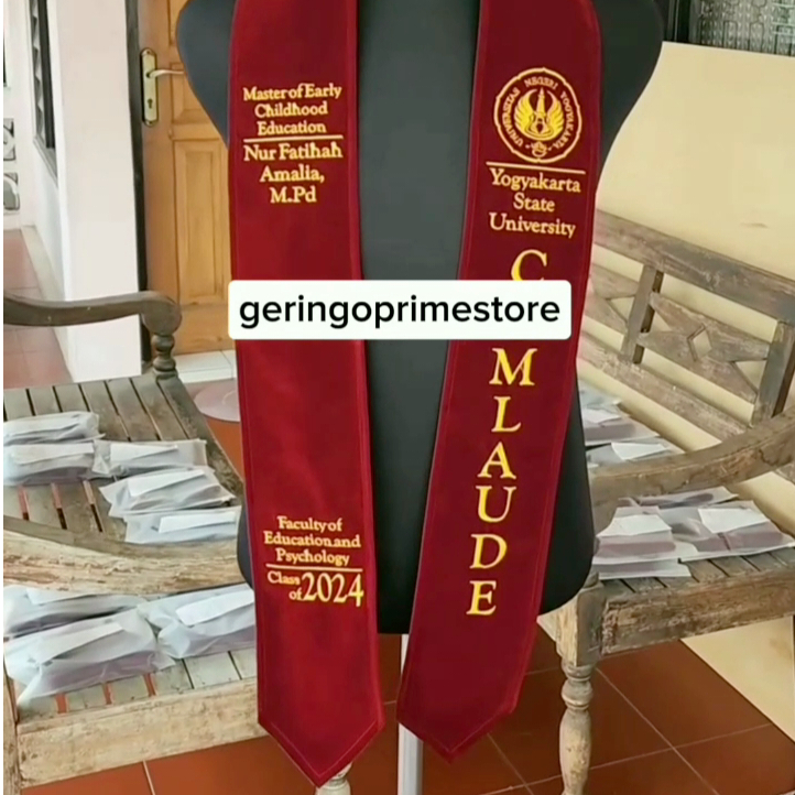 Selempang Wisuda Premium 2 Lapis Bludru Bordir Komputer