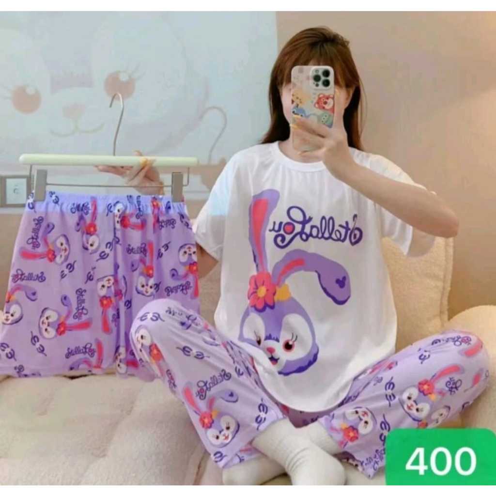 Baju Tidur 3 in 1 / Piyama Lengan Pendek / Baju Tidur Impor / Piyama 3 in 1 / Pakaian Tidur Wanita /