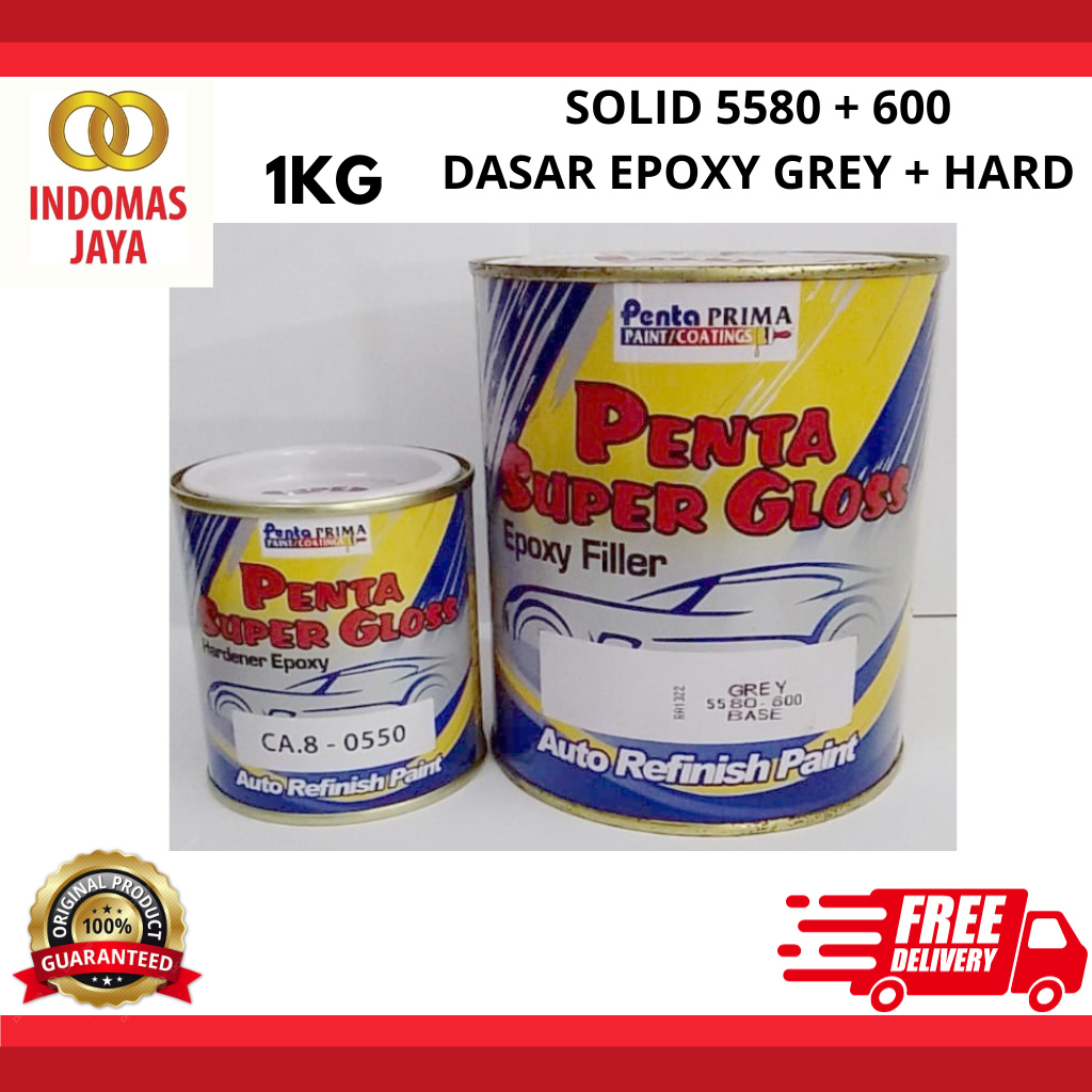 CAT PENTA SUPER GLOSS PAKET DASAR EPOXY GREY + HARD 5580+600 SOLID GLOSS MELENGKAPI 1KG - 5580 + 600