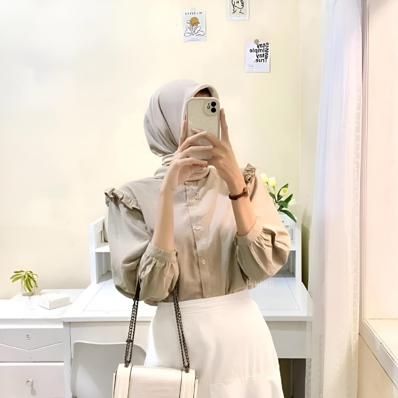 Yurim Blous Ruffle Kemeja Linen masa kini terlaris basic lengan panjang