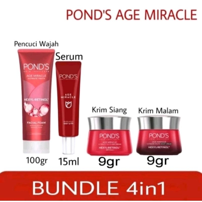 Paket Lengkap Isi 4pcs Pond's Age Miracle Retinol C Day Cream 9gr + Night Cream 9gr + Serum 15ml + F