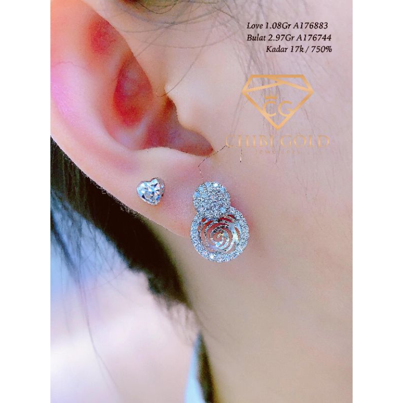 CHIBI - Anting putih bulat emas 750 kadar 17k - chibi