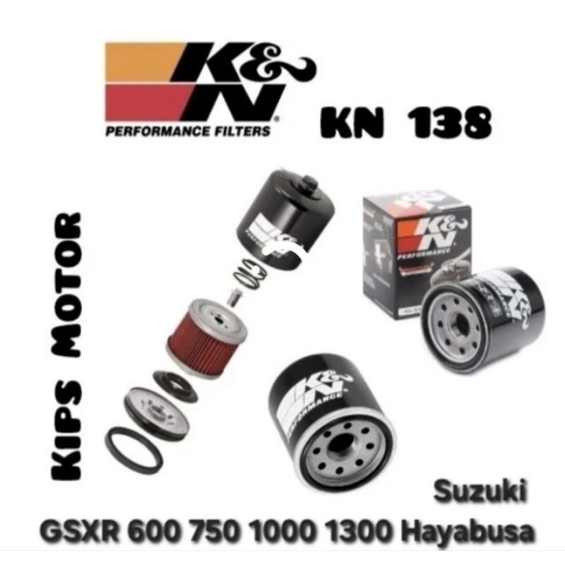 Filter Oli mesin K&N KN 138 Suzuki GSX GSXR 600 750 1000 1300 Hayabusa