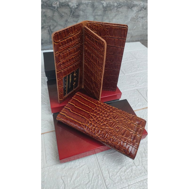Dompet panjang kulit motif kulit buaya
