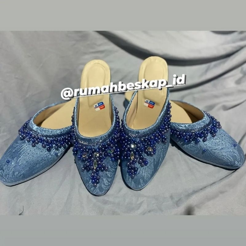 selop pengantin couple blue denim bahan jaguar payet mutiaraa