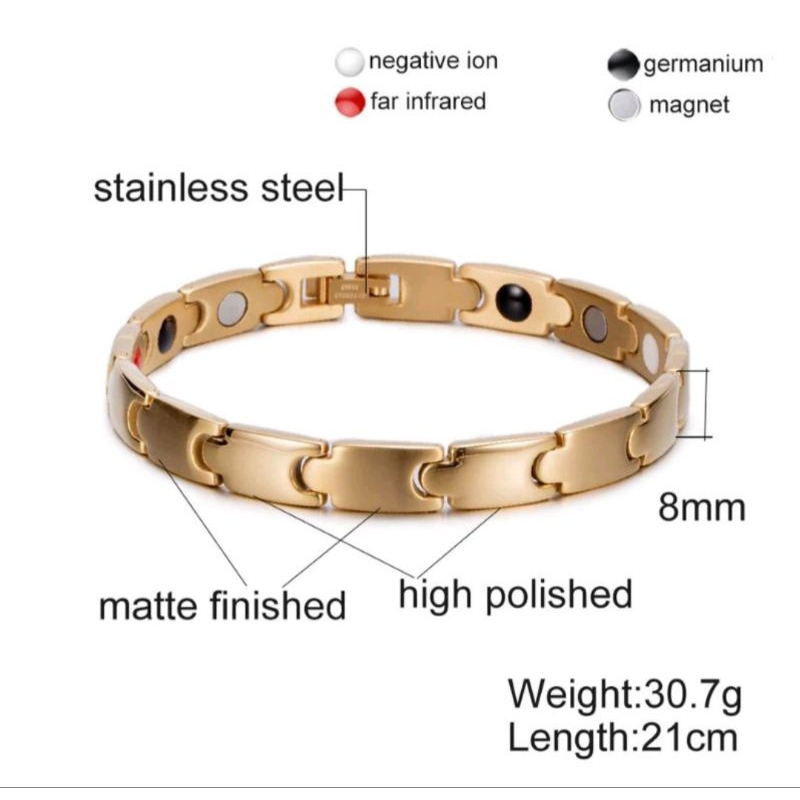 Gelang Terapi Kesehatan Tungsteen Bio G Germanium Laki-laki & Perempuan Warna Gold Oryginal