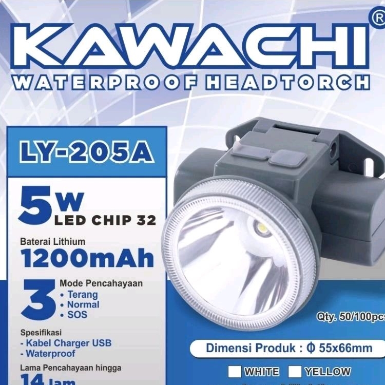 Senter Kepala kecil Waterproof 5Watt Kawachi / LY-205 Senter kepala Headlamp Lampu kepala Senter hea