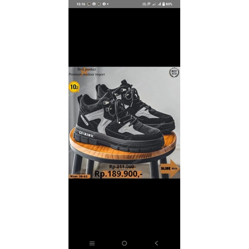 sepato boots 39-43 hitam abu sneaker outdoor import