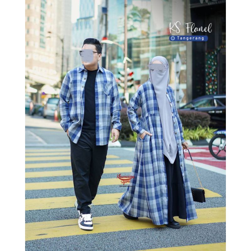 Gamis Couple Series KS Flanel by Khumaira Syari/Gamis Kemko/Koko Pria Lengan Panjang/Sarimbit kotak/