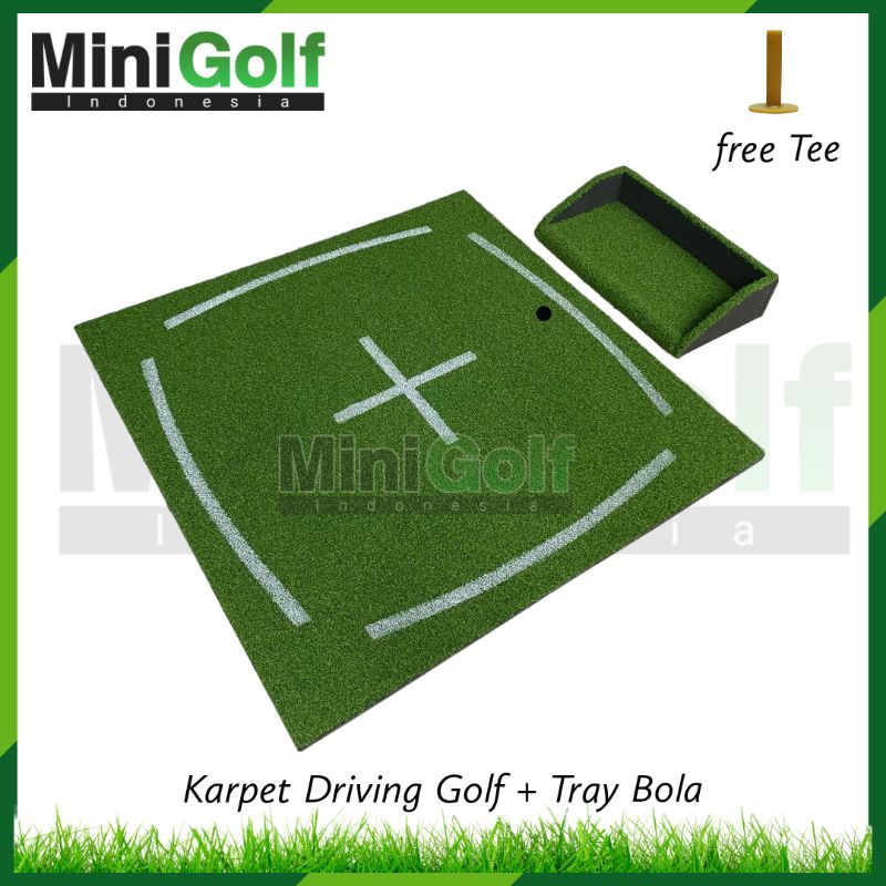 Karpet Driving Golf Mat 125x125 cm + Tray Bola Golf / Karpet Hitting Golf / Mat Golf / Alas Bola Gol