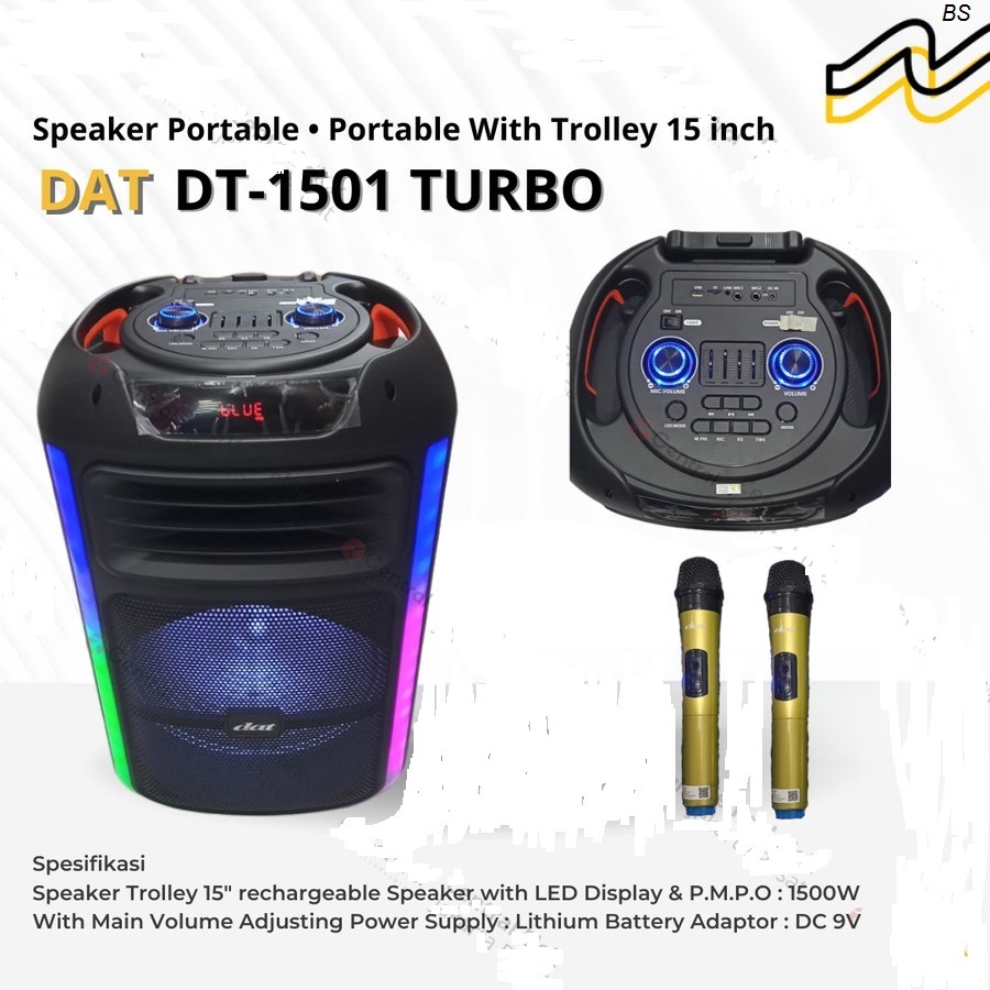 Speaker Portable Wireless Dat DT 1501 Turbo Original 15 inch