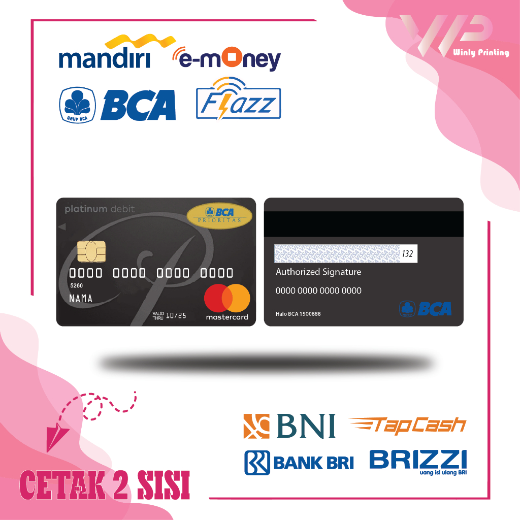 KARTU EMONEY DEBIT KREDIT BCA PLATINUM MANDIRI FLAZZ BCA GEN 2 BNI TAPCASH BRIZZI BRI - 2 SISI