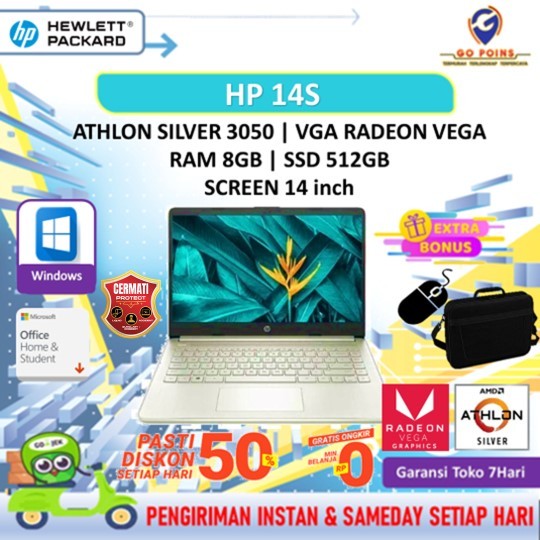 Laptop HP 14S AMD Athlon Silver 3050 Ram 8Gb SSD 512Gb Win OHS21