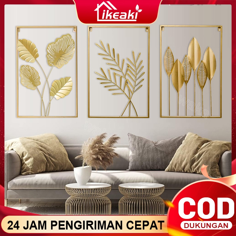 Wall Decor Hiasan Dinding Logam Emas Daun Hijau Daun Ginkgo Daun Penyu Daun Begonia Daun Okra Gaya N