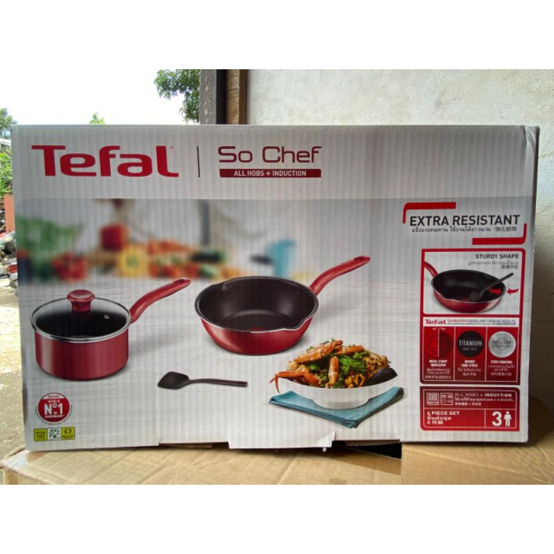 Tefal So Chef Red Set Package 4 Pcs Wajan Panci Anti Lengket, Anti Gores, Dan Berkualitas