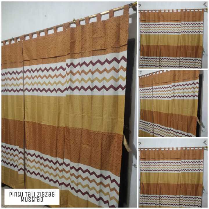 Gorden Tali Jendela Motif Zizgag Kuning Minimalis Hordeng Aesthetic Keren Tanpa Pengait Tebal Murah