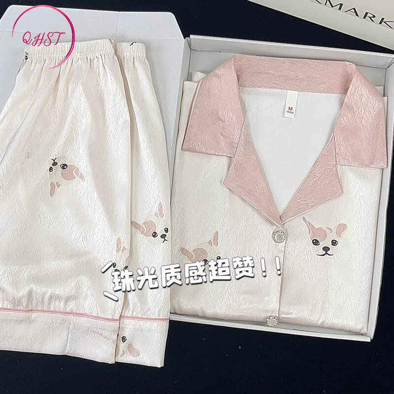 QHST Piyama Wanita Set Satin Bunga Kelinci Pola Wanita Import | Pajamas Wanita | Baju Tidur Wanita D