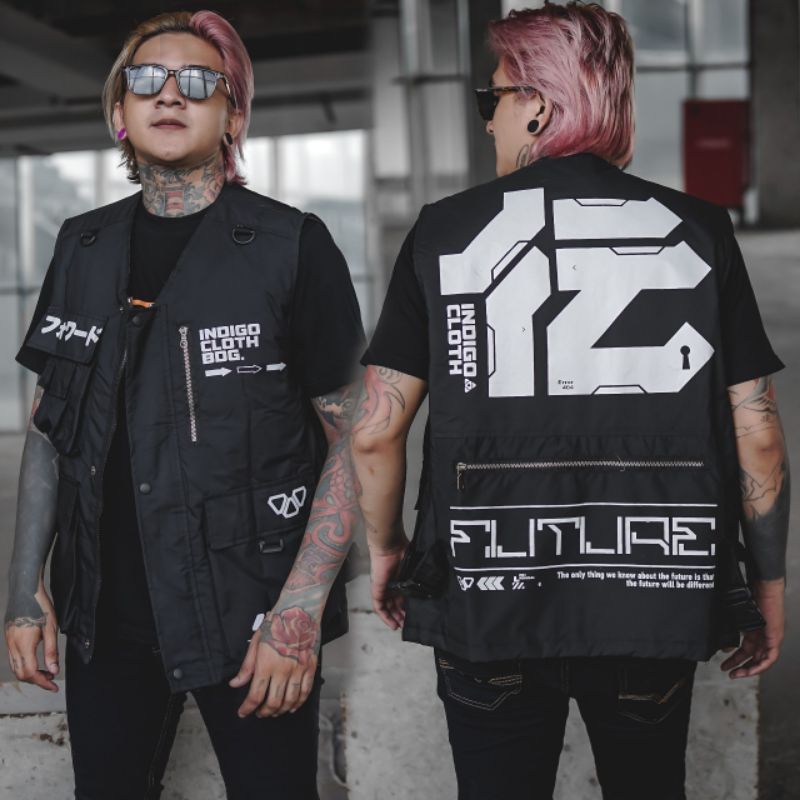 ROMPI VEST PREMIUM PRIA CASUAL TACTICAL  FULTURE POCKET INDIGO ORIGINAL JAKET MOTOR ANAK MUDA GAUL