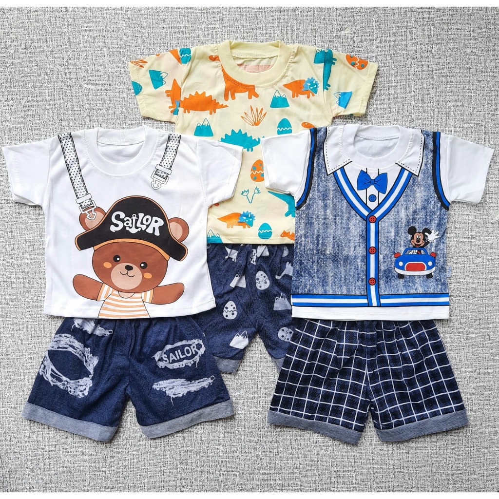 ￼PAKET 3 Setelan Semi Jeans Anak 0-1 Tahun , COD , Setelan Denim , Setelan Jeans Anak Laki2 , Baby L