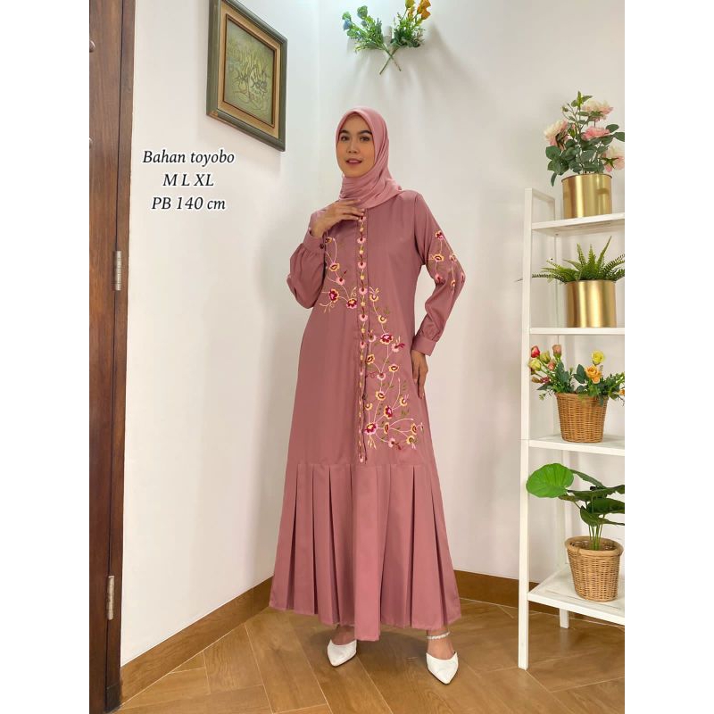 Gamis Toyobo Raisa Dress Motif Bordir | Gamis Wanita Terbaru