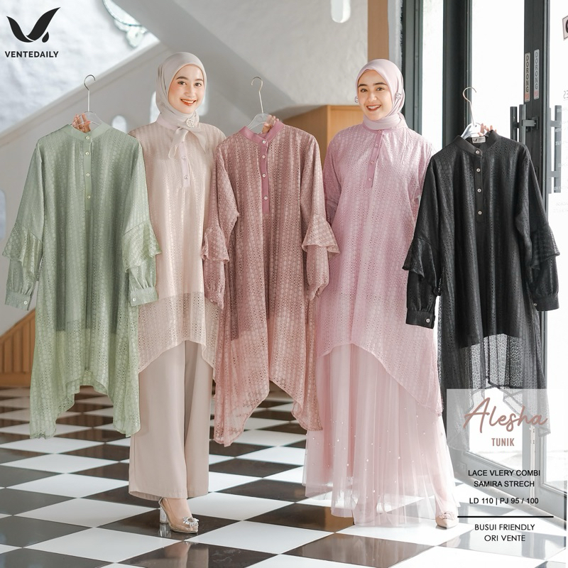 ALESHA TUNIK BY VENTE DAILY / LONG TUNIC BRUKAT / ATASAN LACE TILE