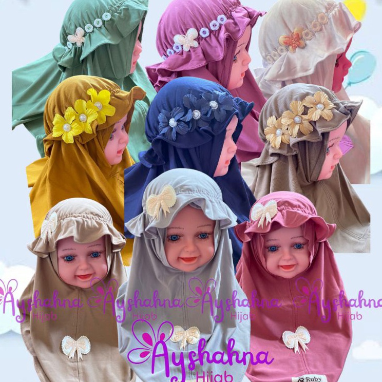Borong Hemat  A62 jilbab anak bayi Topi menyatu kerudung instan 636 bulan kerudung Jersey PREMIUM