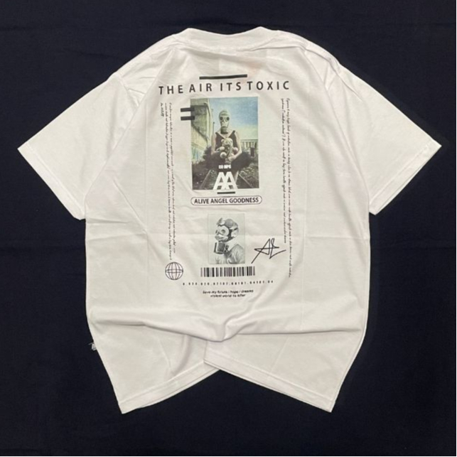 Kaos Putih Toxic Polluted Air Original Baju Distro Cowok / Kaos Putih Pria Distro / Baju Kaos Vintag