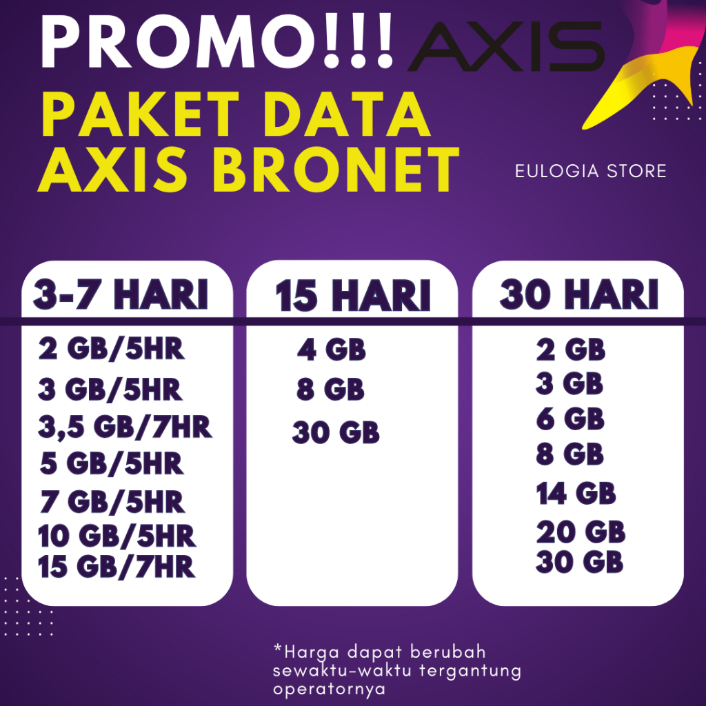 TERMURAH PAKET DATA KUOTA AXIS PROMO 5GB, 10GB, 3GB, 6GB, 8GB, 14GB, 20GB, 30GB, 35GB