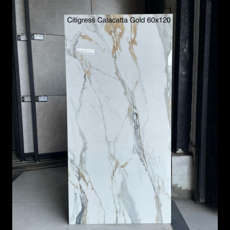 Granit 60x120 Citigress calacata gold putih motif marble glossy / mengkilap kw1
