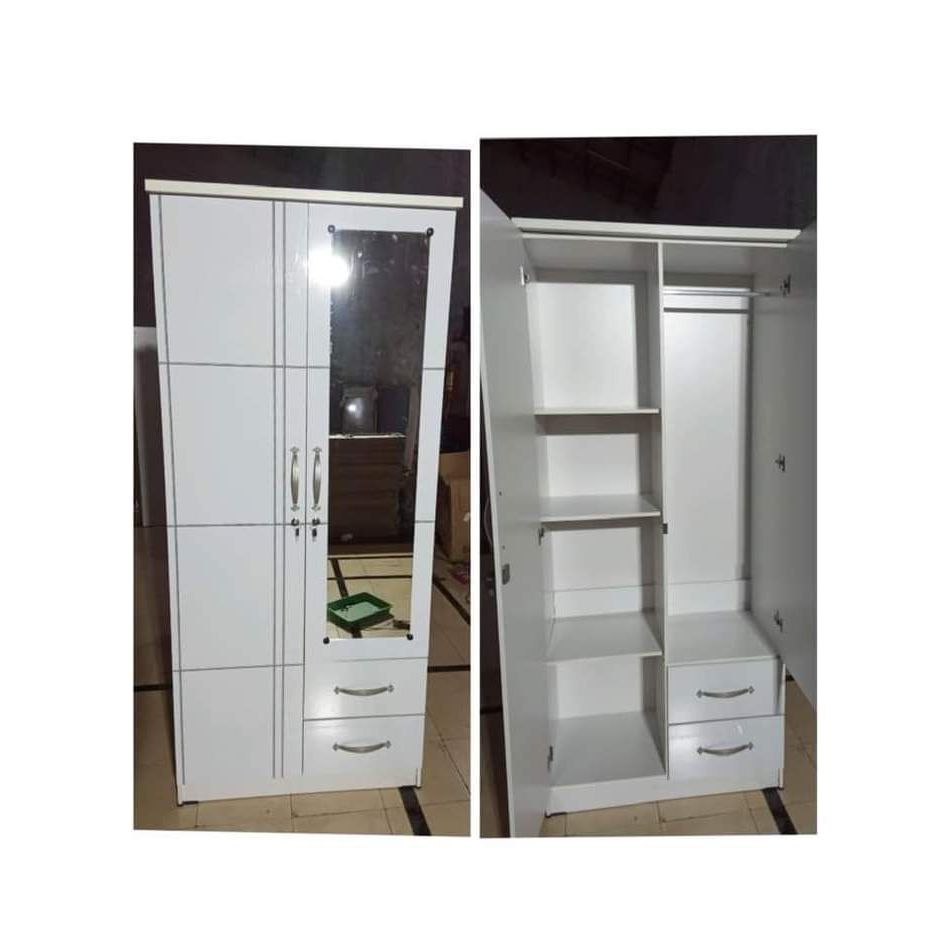 LEMARI 2 PINTU MINIMALIS PUTIH TANPA KACA