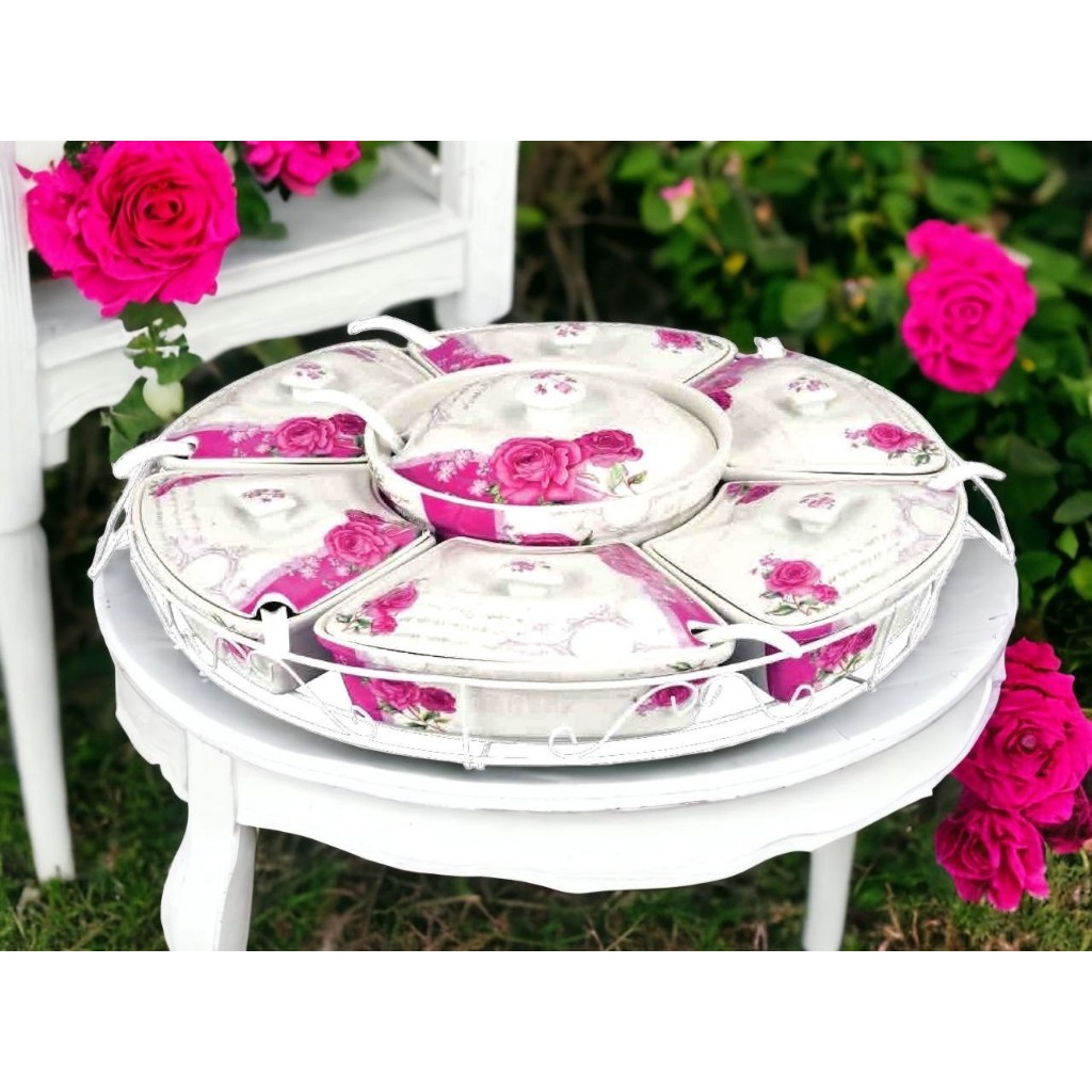 Prasmanan VICENZA, wadah saji makanan Bc412 Eternity tempat saji dengan 1 mangkok besar dan 6 mangku