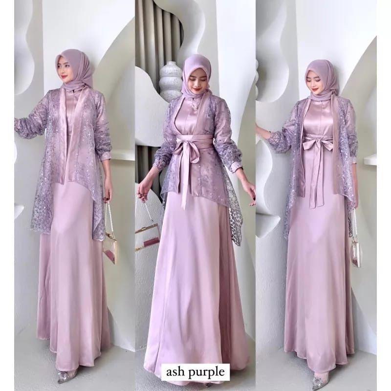 FUJI DRESS GAMIS BROKAT JUMBO Dress Fuji satu Set Inner Outer brokat  Kimono  Queenbee Fashion Gamis
