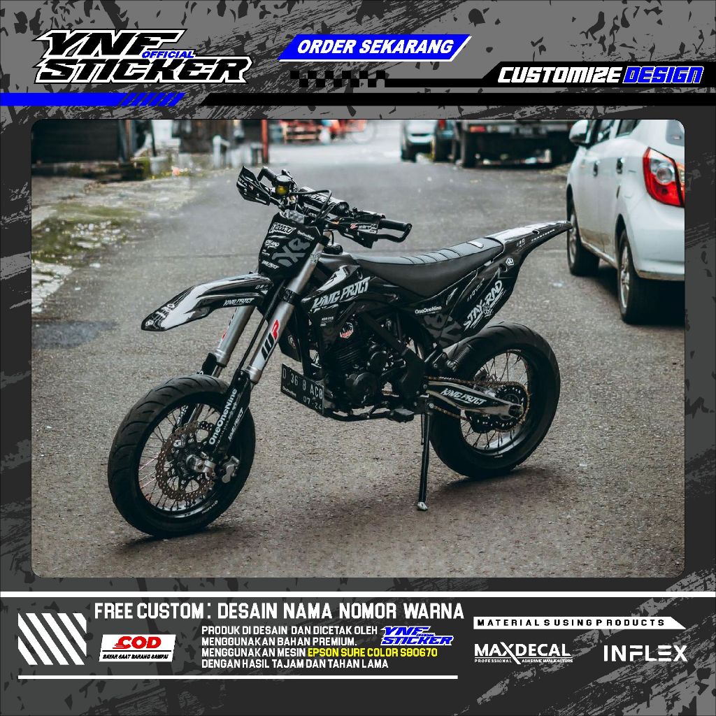 DECAL STIKER CRF FULL BODY FREE REQUES DECAL KLX WR CRF Hitam Super Glossy