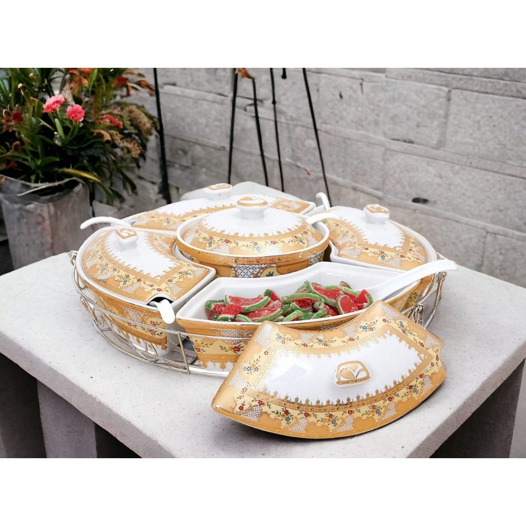 Prasmanan VICENZA wadah saji makanan Camelia set B472, dilengkapi roller dengan 5 mangkuk saji berba