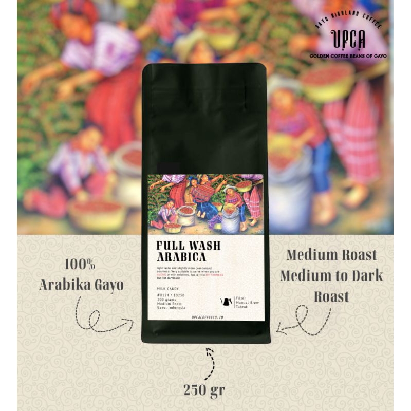 

Kopi Arabika Gayo full wash 250 gram (biji/bubuk) Upca Coffee Roastery