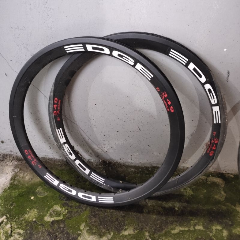 Rims velg sepeda edge 16+ 16x1 3/8 349 32 hole sepasang hitam full alloy ringan