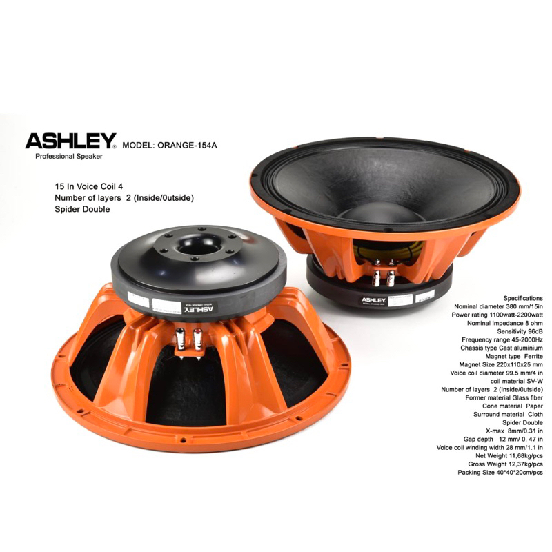 Speaker Component Ashley Orange 154 A Original 15 inch Orange 154A