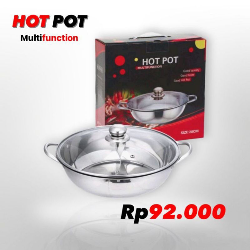 Panci Hotpot | Panci Shabu Hotpot 2 sekat tutup kaca steamboat Suki