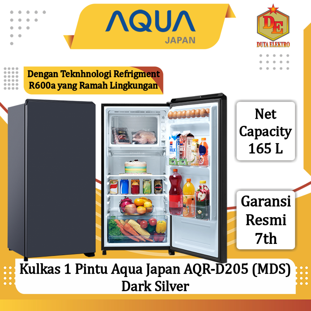 Kulkas 1 Pintu Aqua Japan AQR D 205 (MDS) Dark Silver
