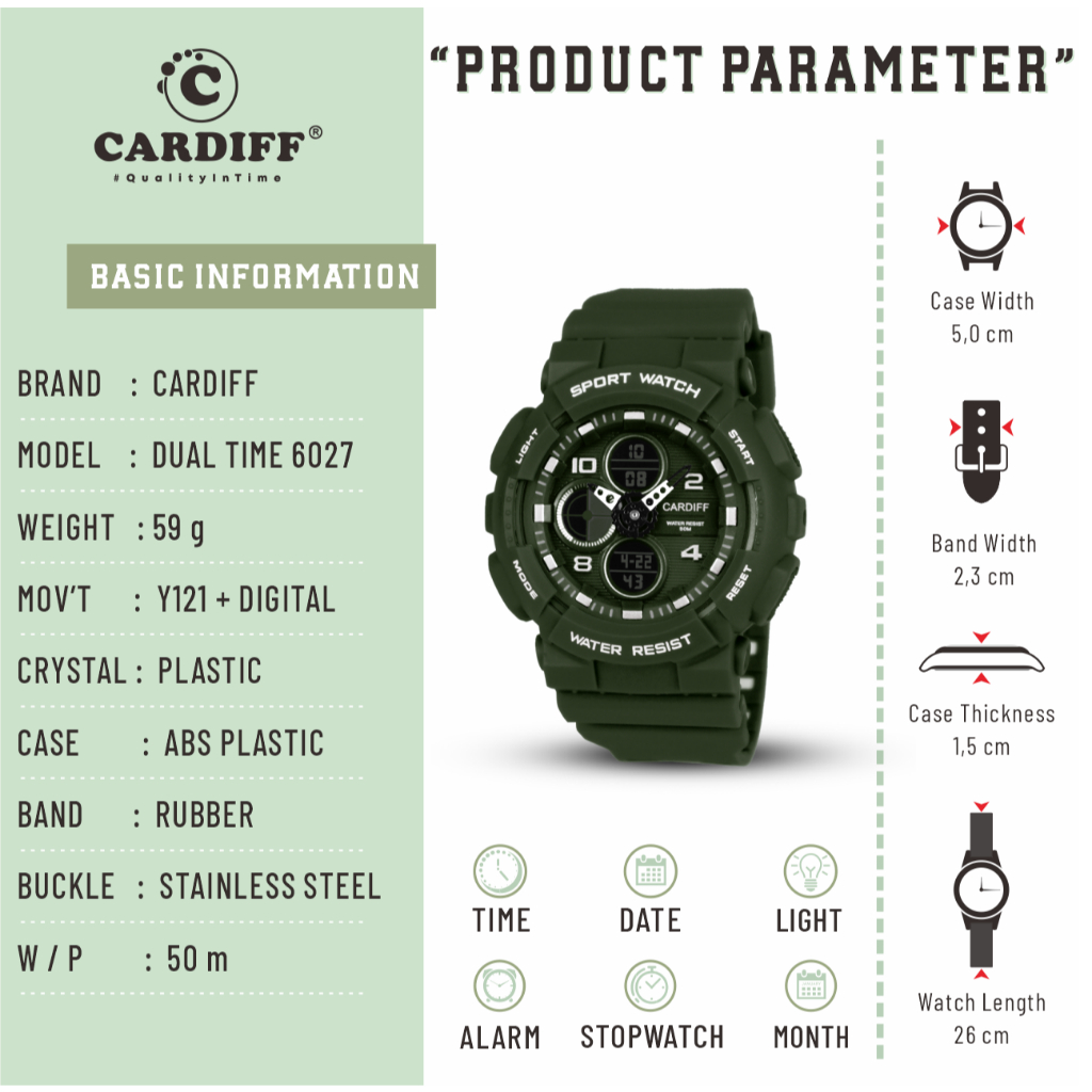 CARDIFF DT 6027 Jam Tangan Dual Time