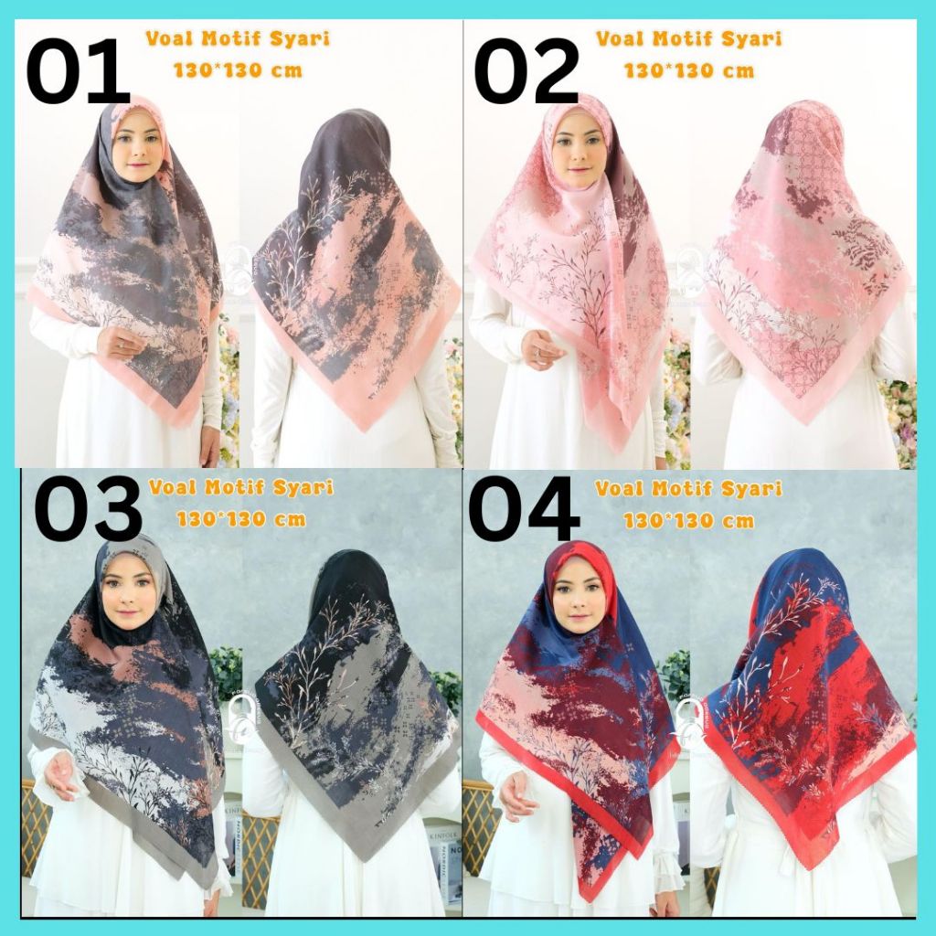 New Hijab |Jilbab Segi Empat Syari Motif LC | Farsya Adeeva Voal Motif Syari Lc | 130 x 130 | SERAGA