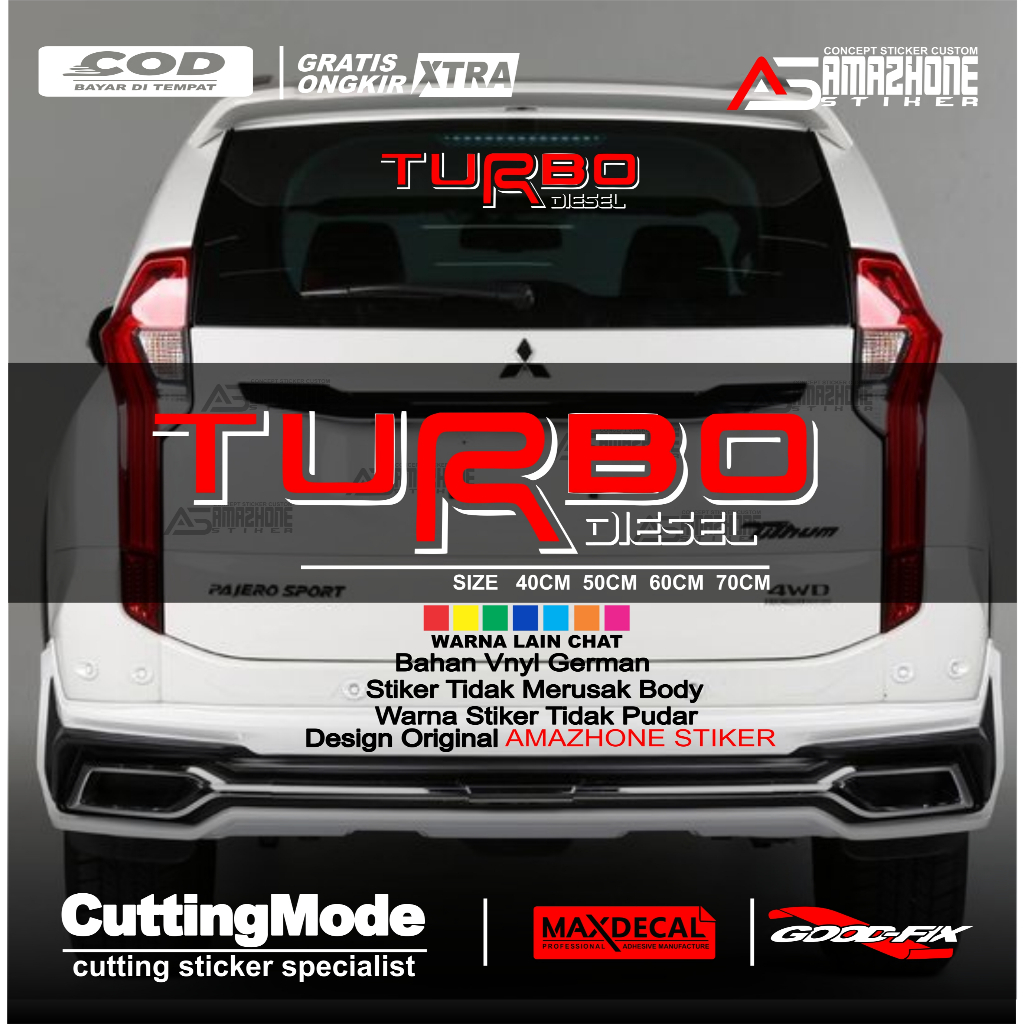 Stiker turbo diesel cutting stiker striping kaca belakang mobil turbo diesel
