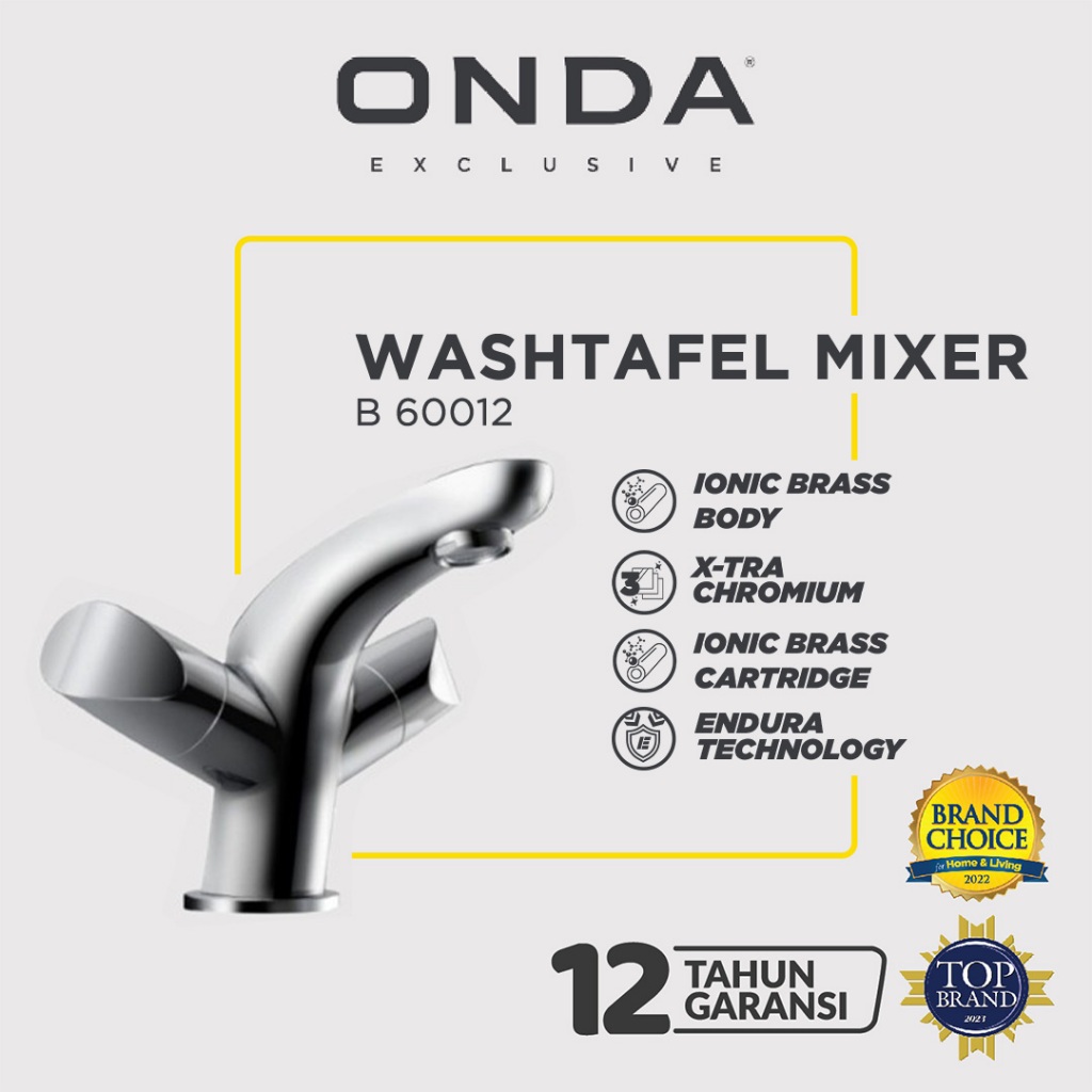 ONDA Kran Air Wastafel Kamar Mandi Cuci Tangan Panas Dingin Tanam Kaku Kuningan Anti Bocor B 60012 1