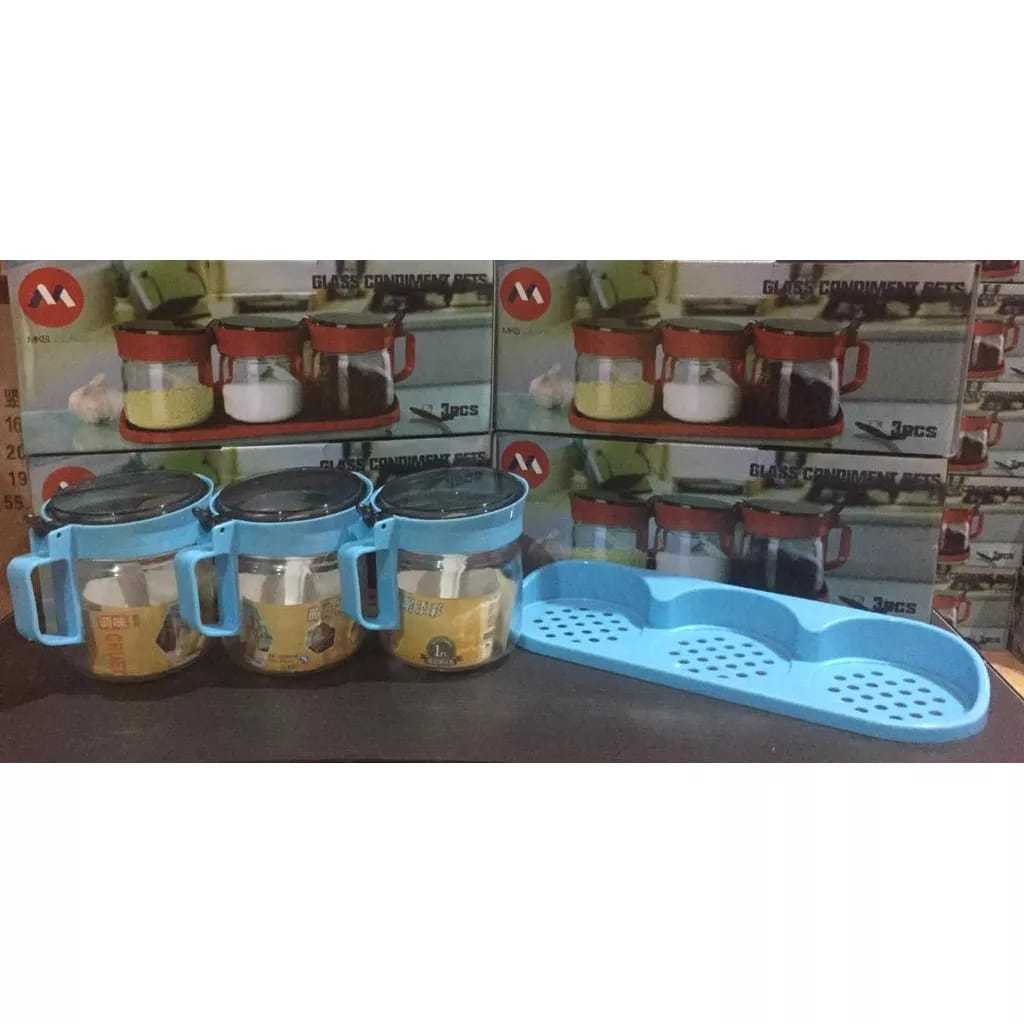 PREMIUM [T-3] TEMPAT BUMBU DAPUR KACA SET 3/WADAH BUMBU SET 3 PLUS TATAKAN **