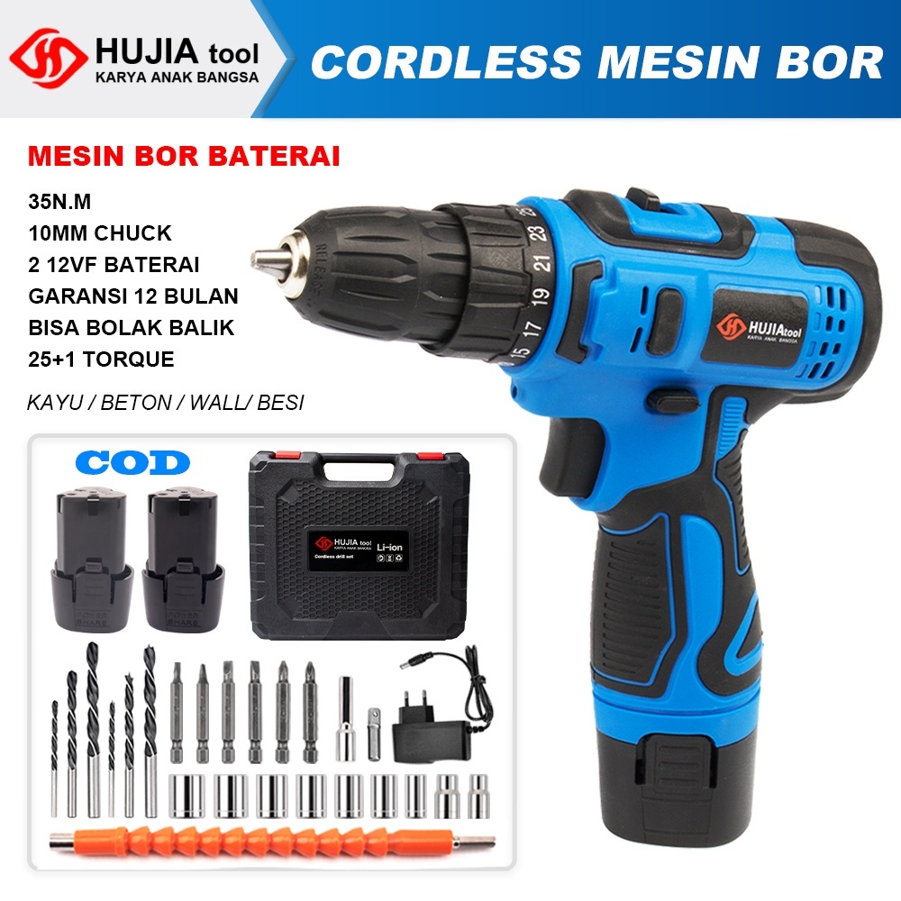 JLD 12V Mesin bor cordless baterai bor portable listrik bor  cas murah 10mm Chuck