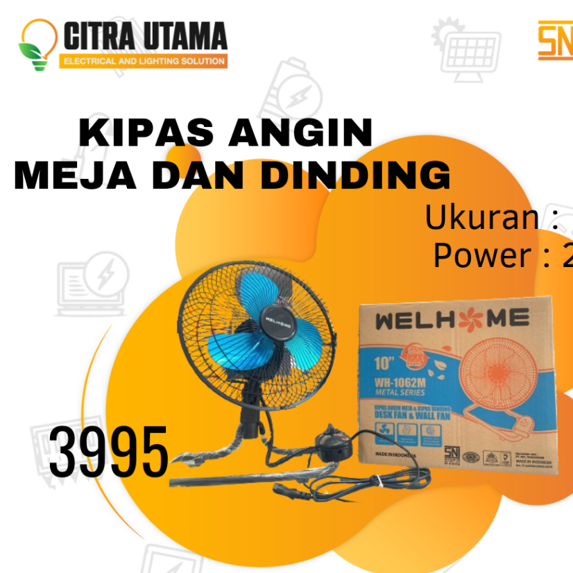 KIPAS ANGIN DUAL FUNGSI DINDING & MEJA WELHOME WH 1062M BLACK METAL K3995