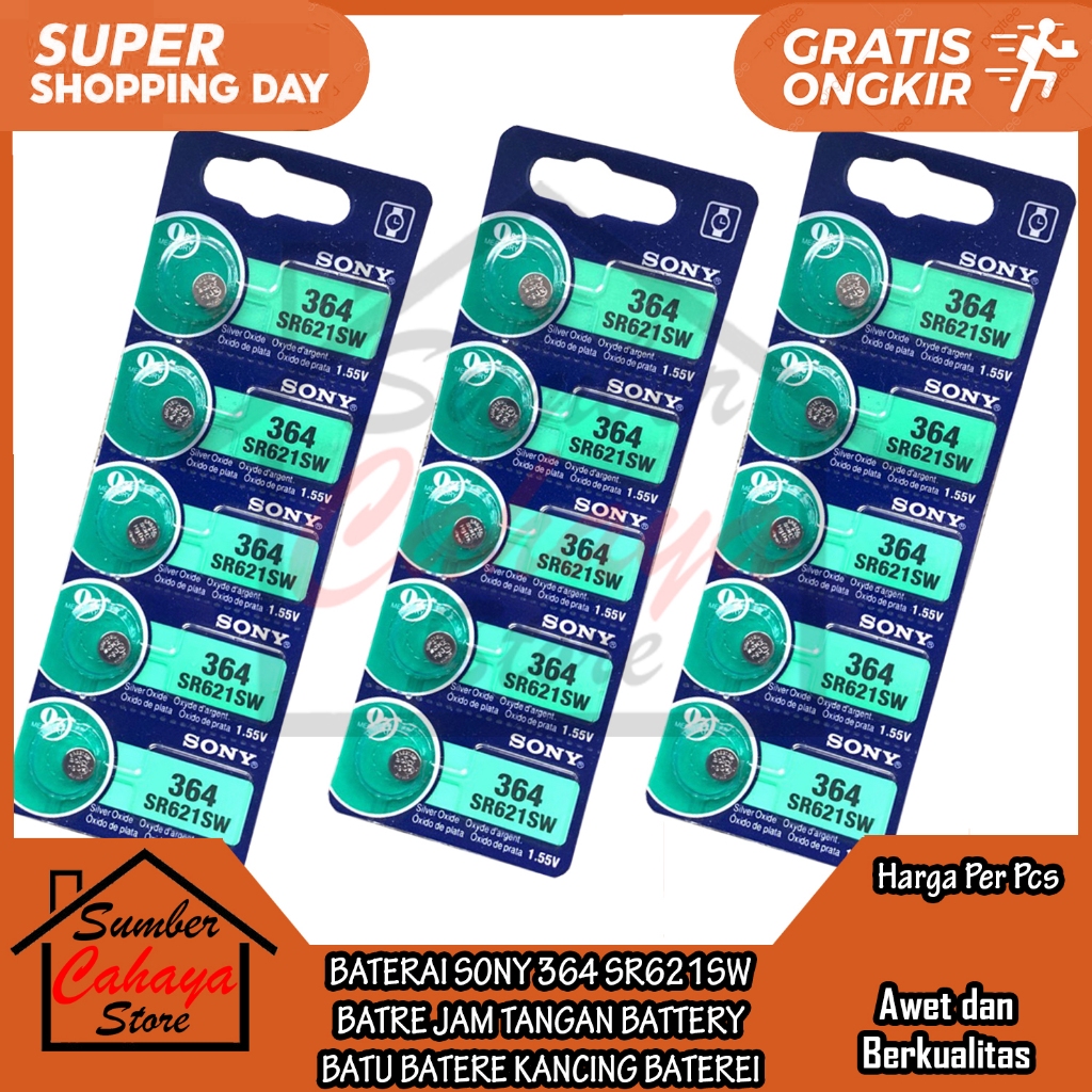 Kancing Battery Batu Baterai Sony 364 SR621SW Baterei Batery Kecil Mini Alkaline Batre Jam Tangan Ba