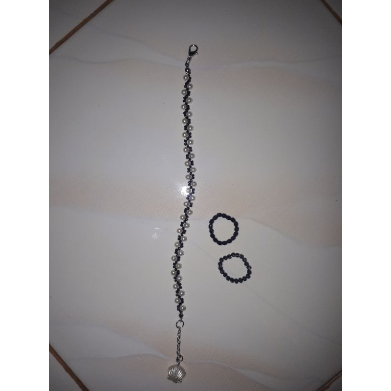 gelang manik manik mutiara putih hitam FREE cincin