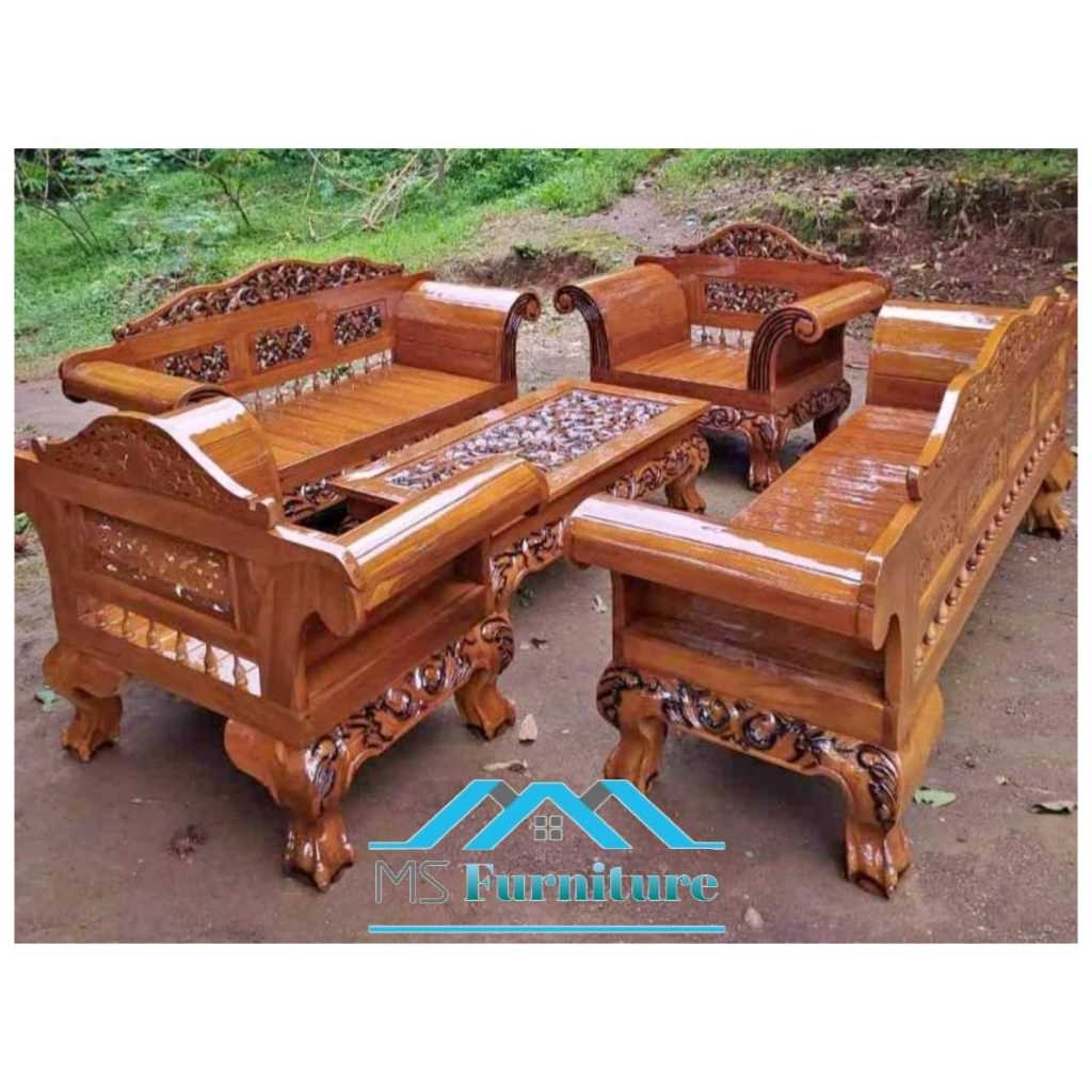 Kursi tamu Madura kuku macan full kayu jati / Kursi tamu ukir Jepara asli kayu jati